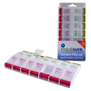 Medisure AM-PM Flip Up Push Button Pill Box